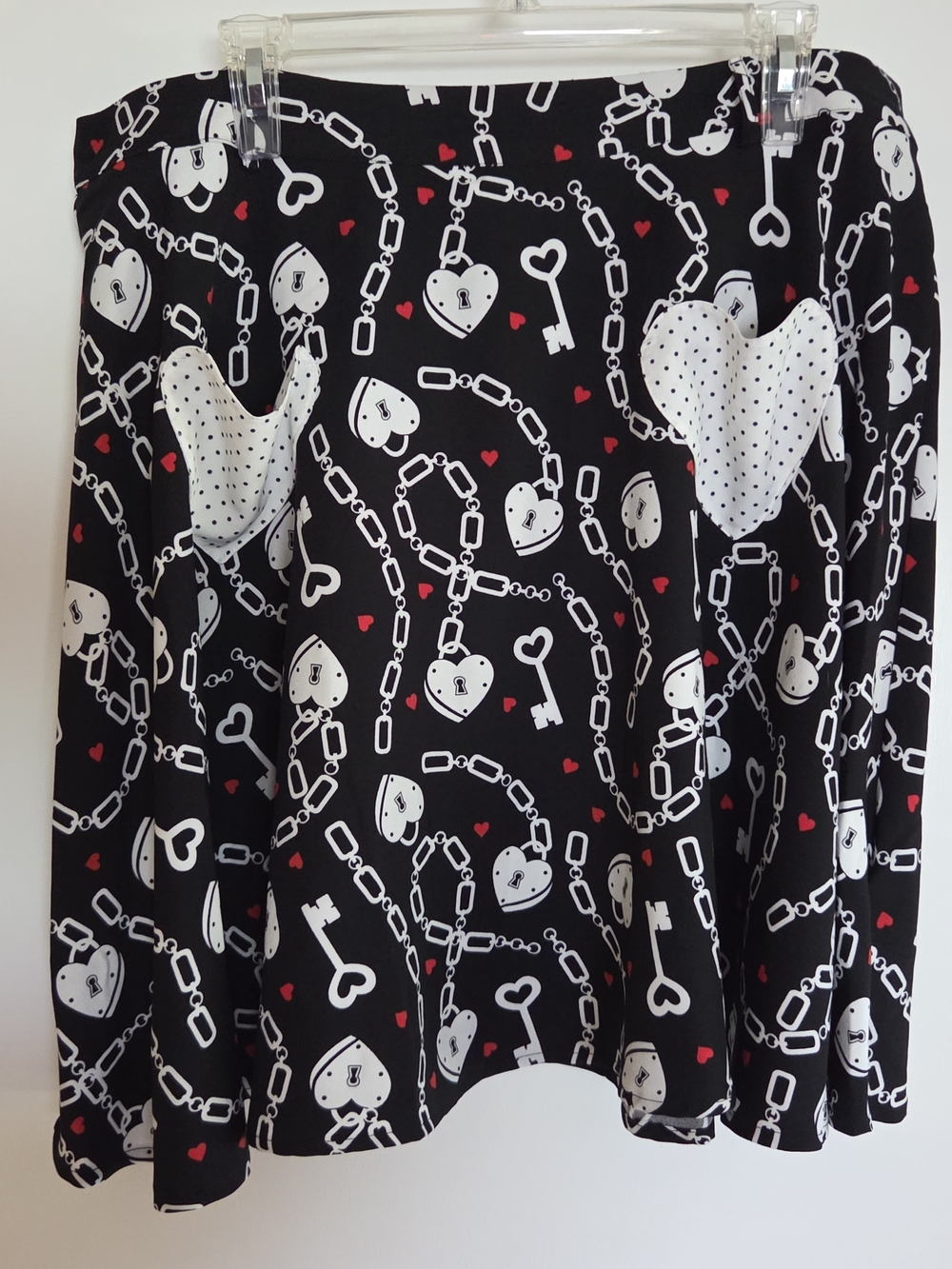 Hell Bunny Black Heart & Key Chain Print Skirt with Red Accents